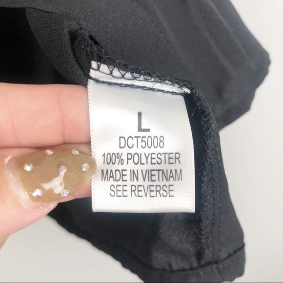DICE | Pearl Embellished Black Sleeveless Button Down Shirt Ruffles Tie Neck L - Picture 5 of 6
